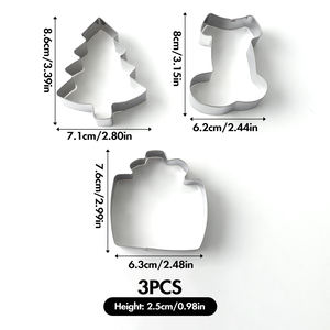 Juego de 3 Cortadores de Galletas Navideños de Acero Inoxidable, Moldes Pequeños para Pasteles con Árbol de Navidad, Calcetín y Regalo, Accesorios para Hornear en Navidad - Product Image 2