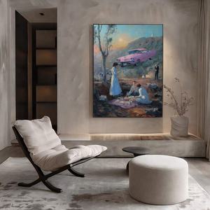 Peinture murale réaliste sur toile, style neutre et doux, scène rose peinte à la main, peinture à l'huile texturée 3D, grande peinture murale décorative - Product Image 6