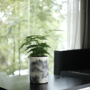 Design retrò vaso di <span class=keywords><strong>cemento</strong></span> cilindrico per interni esterni nero bianco inchiostro a contrasto per giardino balcone posizionamento <span class=keywords><strong>vasi</strong></span> di fiori <span class=keywords><strong>fioriere</strong></span> - Product Image 3
