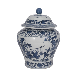 Vaso decorativo in ceramica con coperchio in porcellana blu e bianca per la decorazione di casa, ufficio e tavolo - Product Image 1