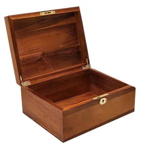 Wooden Storage Box with Hinged Lid and Locking Key Large Premium Acacia Keepsake Chest with Matte Finished for Jewelry