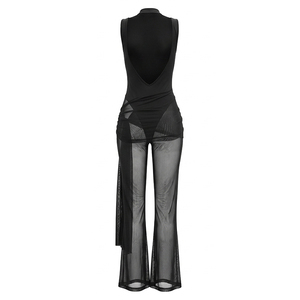 Viviblook Q26JP060 Mono de verano para mujer, nuevo, de color liso, informal, con malla transparente, sin mangas, sin espalda, largo - Product Image 3