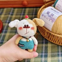 Porte-clés breloque de sac en peluche, jouet animal 3D personnalisable, chien mignon à grosse tête, fait main au crochet