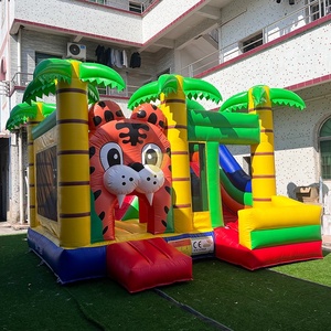 Château gonflable combiné avec toboggan sur le thème des animaux de la jungle, qualité export directe usine - Product Image 1