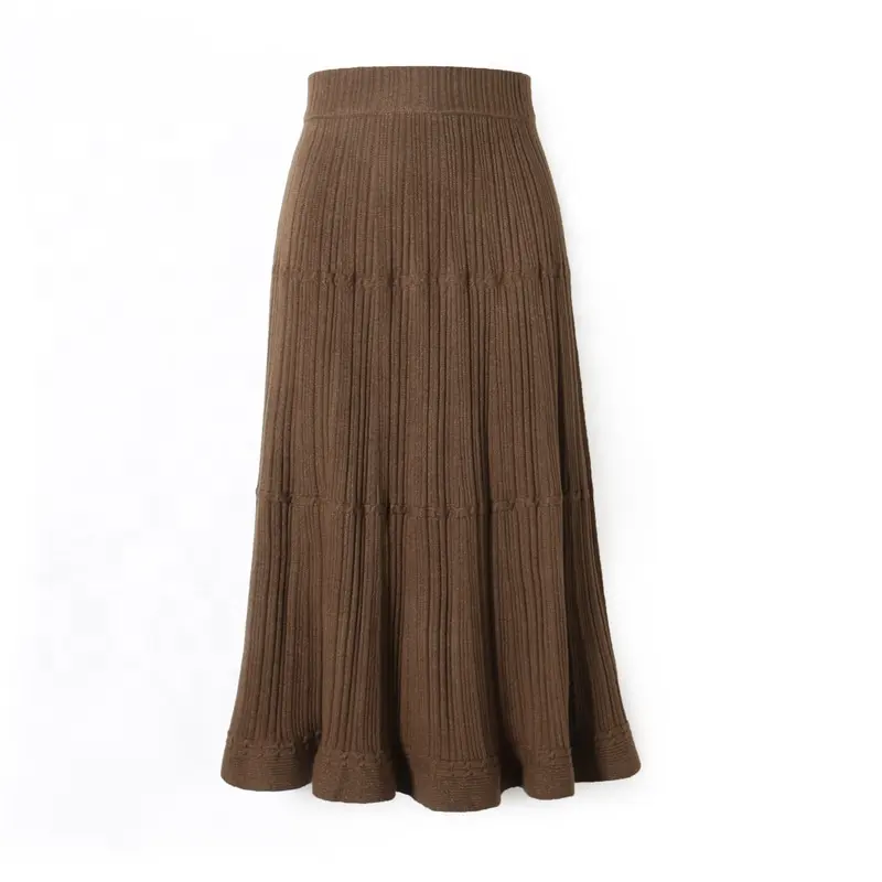 Fashion design women's knit skirt wool polyester mixed A-line long skirt