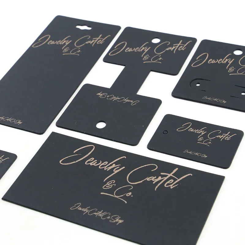 Groothandel Fabrikant Gouden Logo Sieraden Card Custom Ketting Display Mat Zwart Papier Oorbel Kaart Voor Sieraden