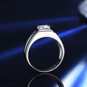 Premium S925 Sterling Silver Men's Ring 1CT <strong>Moissanite</strong>, Business Luxury Style Minimalist Adjustable Band - Product Image 4