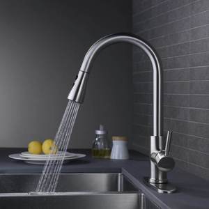 Modern Single-Handle Brushed Stainless Steel Kitchen Sink <strong>Faucet</strong> Pull out <strong>Sprayer</strong> with Black Hot &amp; Cold Mixer Ceramic Valve Core - Product Image 4