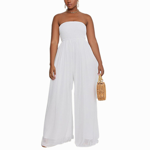 Combinaison en mousseline de soie couleur bonbon pour femme, coupe ample, taille haute, col licou, jambes larges, mode estivale, tricotée - Product Image 3
