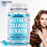 Gummies véganes OEM Halal Biotine Collagène Kératine pour la croissance des cheveux, supplément de vitamines pour cheveux, peau et ongles