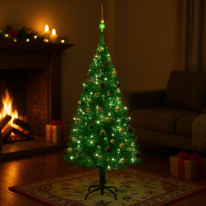 Árbol de Navidad artificial verde preiluminado de 47.2 pulgadas con juego de bolas, decoración de plástico de una sola pieza para Navidad - Product Image 2