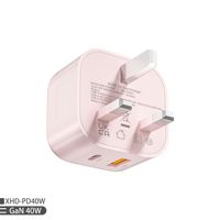 Chargeur GaN 40W standard britannique avec ports USB-C/USB-A pour téléphones mobiles et tablettes, charge rapide, certifié UKCA