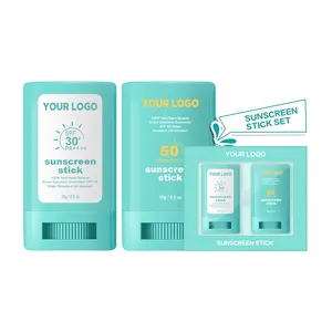 Grosir tabir surya Korea tahan air stik tabir surya Spf 50 untuk kulit berminyak 100% alami Solid OEM ODM Label pribadi