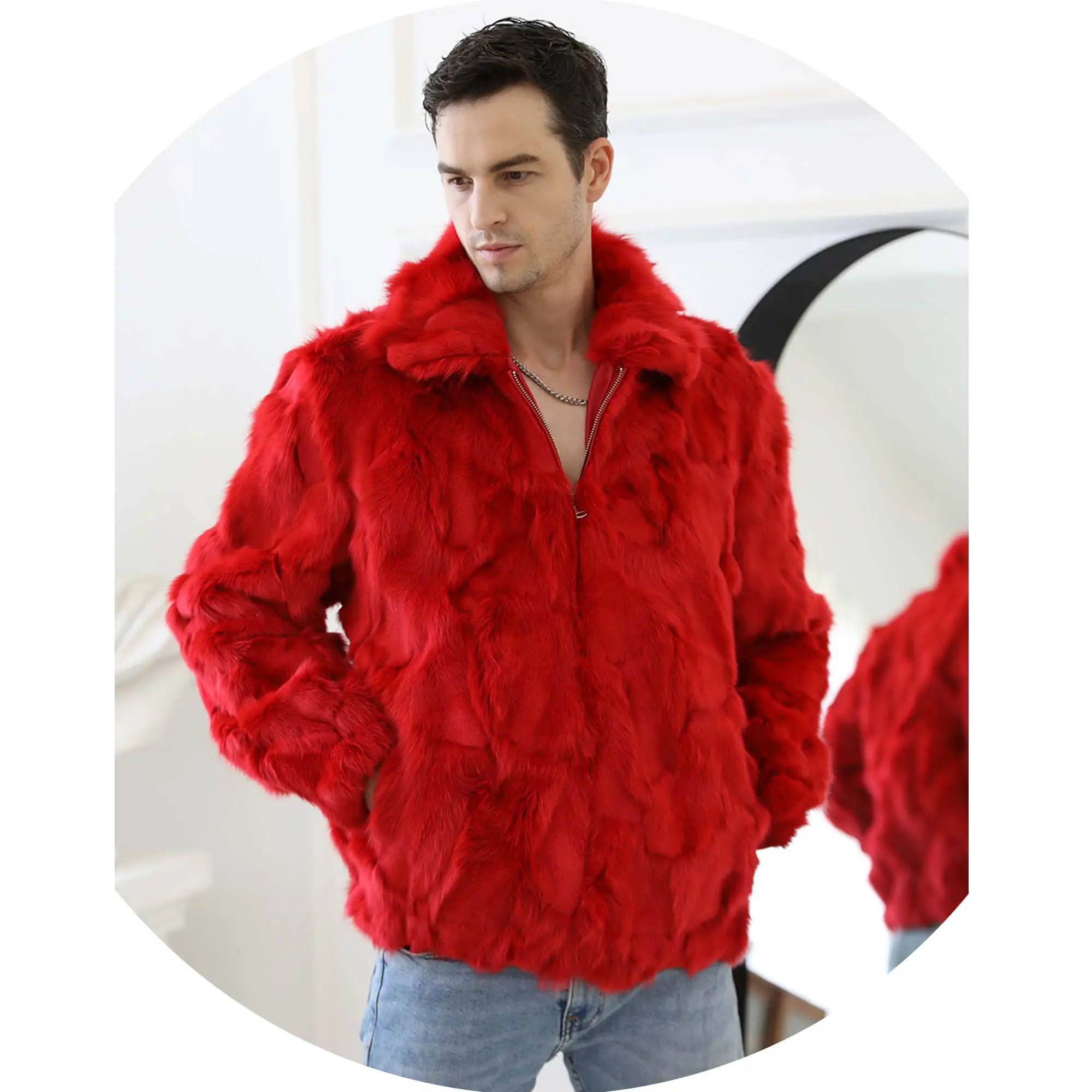 Top Quality Wholesale OEM Brand XXXL Big Fur Collar Man Real Fox Bomber Jacket Fur Men Coat