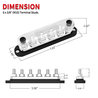 Barre omnibus 3/8, bloc de distribution d'alimentation 6 voies, 300A, borne M10, barre omnibus robuste avec couvercle pour applications automobiles et marines