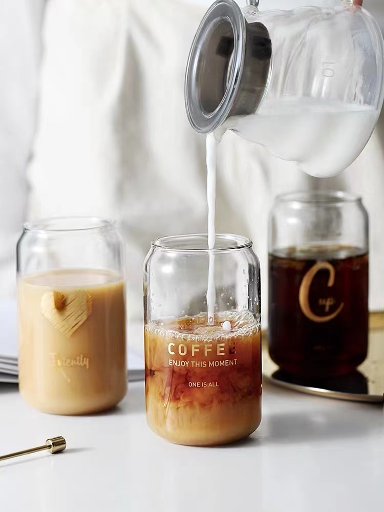 Hot sale good quality customized printing logo beer can shaped glass