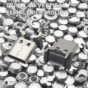 Conector USB Tipo C 6P Vertical para PCB, Chapado en Oro, Modelo 25-1 Gris, con Opciones de Longitud, Marca YILI - Product Image 3
