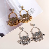 Boucles d'oreilles Jhumka rondes en or argent pour femmes, bijoux indiens, rétro ethnique gitane, Boho, glands rétro, 2021