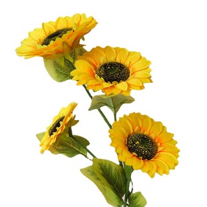 Tournesols artificiels populaires à 3 têtes, jaunes à volants, pour bouquets et décorations d'événements - Product Image 5