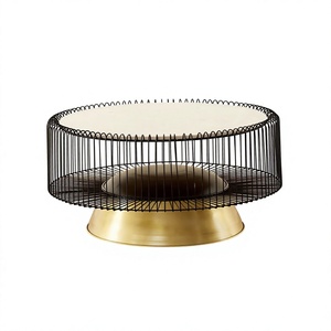 Nouveauté : Table basse ronde en marbre massif doré, style moderne, en laiton Amson - Product Image 1