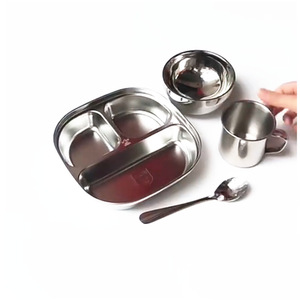 Stainless Steel Divided <b>Dinner</b> Plate Square 304 Food Grade For Kids Child Meal <b>Tray</b> - Product Image 3