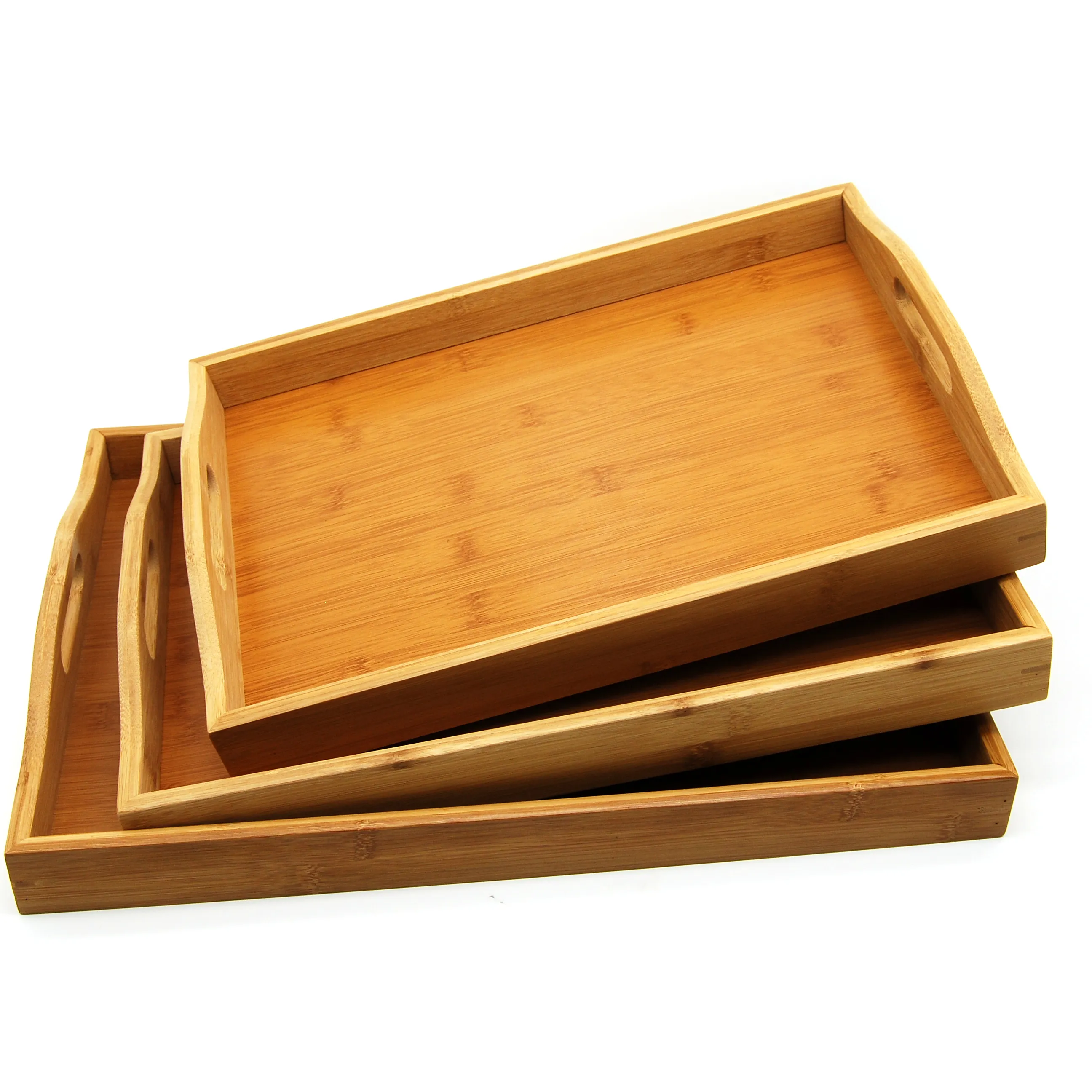 Bandeja de bambu saudável, servidor de restaurante, bandeja de café da manhã, hotel, bambu e bandeja de madeira com 3 peças por conjunto