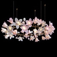 Lustre sur mesure de style nordique à LED dimmable, long, doré, en forme de branches d'arbre, luminaire suspendu, fleurs en verre