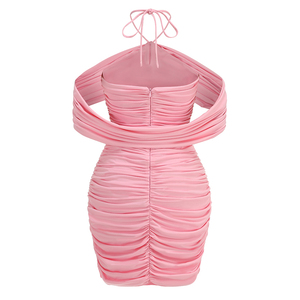 Nouvelle robe de soirée à col plissé sexy au design minimaliste, robe mini à fleurs décorative ajustée pour femmes - Product Image 5