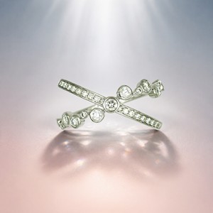 18K White Gold Diamond Pave & Scattered Stone <b>Cross</b> Over <b>Ring</b> Modern Statement Jewelry For Women - Product Image 6