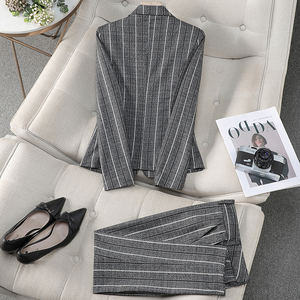 Giacca da donna professionale primavera autunno Casual giacca a righe verticali blu abito formale con temperamento tutto abbinato - Product Image 4