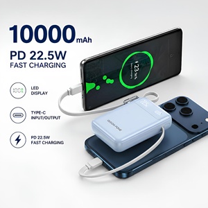 พาวเวอร์แบงค์พกพาพร้อมสายในตัว ความจุ 10000mAh ชาร์จเร็ว 22.5W <span class=keywords><strong>หน้า</strong></span><span class=keywords><strong>จอ</strong></span> LED แสดงผล ช่อง USB C และ USB คู่ สำหรับการเดินทาง - Product Image 1