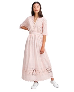 Robe longue brodée pour femmes, tenue de loisirs, élégante, rose, pour les dames, nouvelle collection d'été - Product Image 1