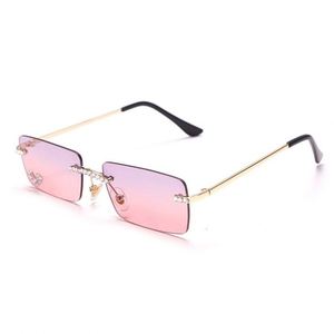 Lunettes de soleil vintage de luxe 2021, carrées, sans monture, pour femmes, avec dégradé de couleurs et diamants en forme de cœur - Product Image 6