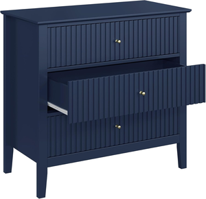 Cómoda grande azul acanalada de 3 cajones con correderas de rodamiento de bolas, mesita de noche moderna de madera de <span class=keywords><strong>30</strong></span> pulgadas de alto con almacenamiento ajustable para dormitorio - Product Image 3