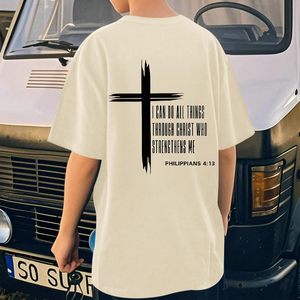 เสื้อยืดเด็กชาย FOXA ลายคริสเตียน ข้อพระคัมภีร์ฟิลิปปี 4:13 ผ้าฝ้าย พิมพ์ลายทางศาสนา สำหรับเด็ก - Product Image 3