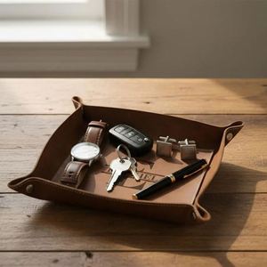 Handmade Genuine Leather <b>Foldable</b> Valet Personalized <b>Desk</b> Organizer Home Office Decorative Catchall Dice Tray - Product Image 5