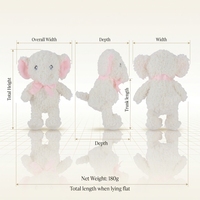 Peluche Éléphant Blanc Brodé Personnalisé en Gros, Rembourrage Coton PP, Nœud Rose en Maille, Doudou Doux en Polaire, Animal en Peluche