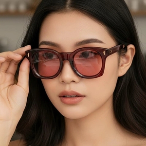 Nouvelles lunettes <span class=keywords><strong>de</strong></span> soleil rétro <span class=keywords><strong>rouges</strong></span> à motif léopard pour femmes, monture épaisse avec rivets, design vintage, verres dégradés, pour hommes et femmes - Product Image 2
