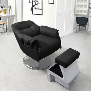 Moderno Lavacabezas para Barbería con Silla, Sistema de Lavado Semi-Reclinable, Lavabo de Cerámica, Estructura Metálica y Tapicería de Cuero - Product Image 1