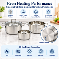 Ensemble de casseroles et poêles classiques en acier inoxydable 16, 20, 24 cm avec couvercle en verre, compatible induction, vente en gros pour la restauration, logo personnalisé