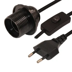 Fabriek Prijs 1M 1.5M 2*0.75Mm Eu 2 Pin Met 303 Aan/Uit Schakelaar En e27 Lamphouder Socket Zout Lamp Netsnoer