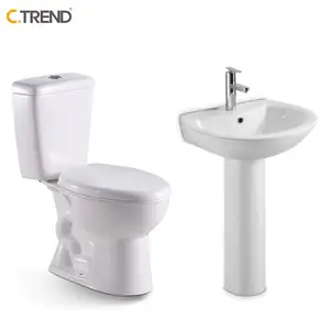 Bagno di alta qualità facile da pulire sanitari a pavimento inodoro lavandino bagno in ceramica due pezzi wc piedistallo lavabo set