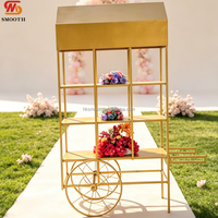 Chariot de présentation floral en métal doré personnalisé SMOOTH avec toit et roues pour mariage, fête ou baby shower