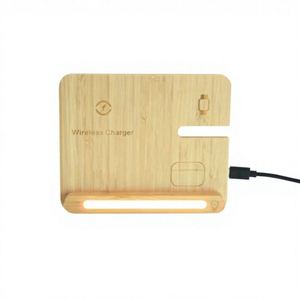 Nuevo Cargador Inalámbrico Multifuncional Plegable de Bambú con Relieve OEM, Base Luminosa de 15W para Teléfono Móvil, Reloj y Auriculares, para Oficina - Product Image 3