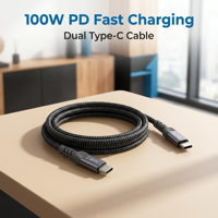 Produsen Kabel Dual Type-C 100W 10Gbps Nylon Ramah Lingkungan Output Video 4K 60Hz Kabel Pengisian Daya PD untuk Grosir Massal Kustom