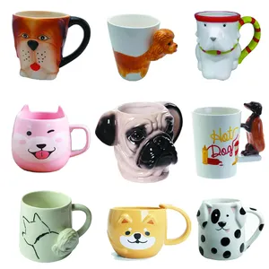 Custom 3D Dog Ceramic coffee Mug, Puppy Porcelain milk cup