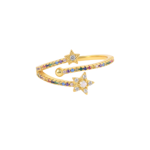 Bague ouverte ROXI Micro Pave avec zircon coloré, opale et pierre géométrique, motif étoile et œil, pour femme - Product Image 1