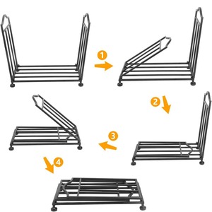 Estante de metal para leña de 3 niveles, rectangular, para almacenamiento en interiores y exteriores, organizador de leña para chimenea. - Product Image 4