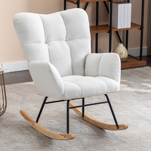 <span class=keywords><strong>Fauteuil</strong></span> à <span class=keywords><strong>bascule</strong></span> moderne en tissu Teddy, <span class=keywords><strong>fauteuil</strong></span> d'appoint portable pour salon, ivoire - Product Image 5