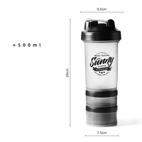 Bouteilles de shaker de sport en plastique personnalisées avec logo, 500 ml, 3-en-1, étanches, sans BPA, pour la musculation